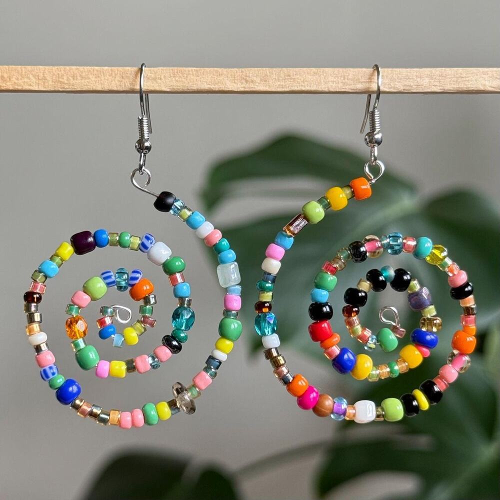 Handmade beaded spiral earrings